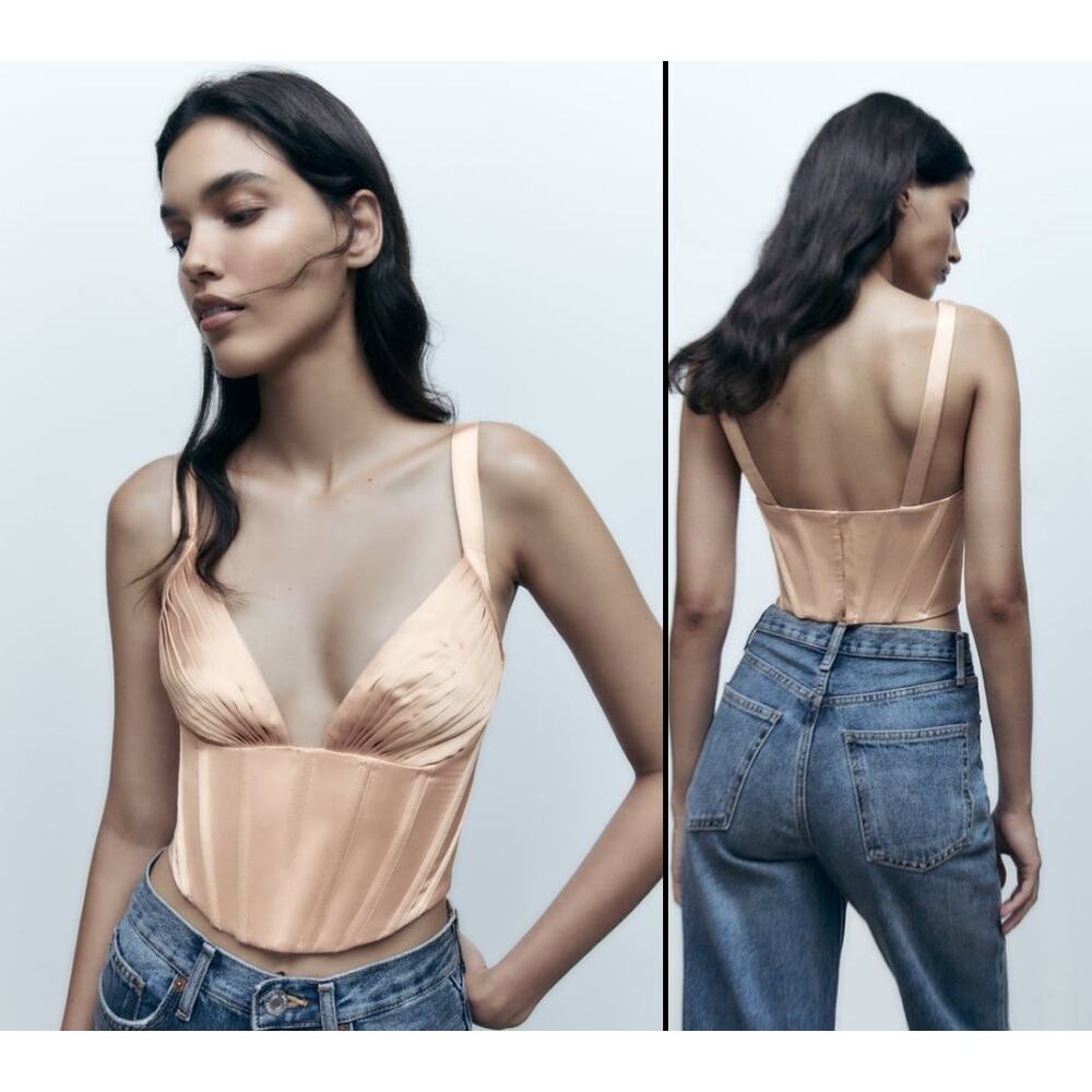 Zara Peach Satin Corset Tank Top